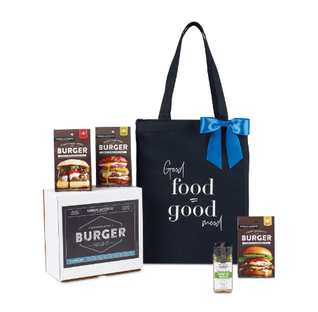 Screenshot of a tote bag an burger-cooking ingredients.