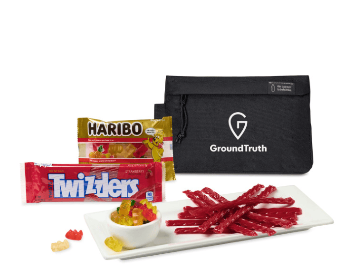 Screenshot of a black pouch, Haribo and Twizzlers.