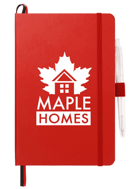 Screenshot of a red journal and a pen.