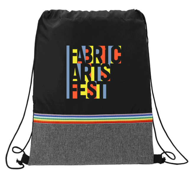Screenshot of a drawstring bag with a rainbow design.