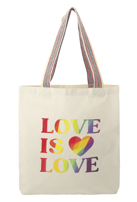 Screenshot of a convention tote with a rainbow design.