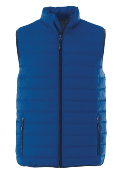 SwagDrop Men's Mercer Insulated Vest, in blue, water-repellent and warm with a customizable back panel for brand visibility.