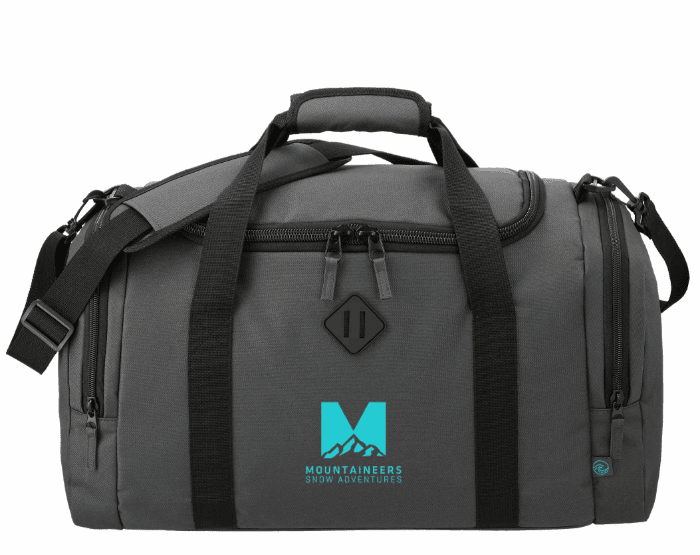 SwagDrop Repreve Ocean Duffel, in grey, crafted from recycled ocean plastic, offering eco-friendly storage for travel or outdoor activities.