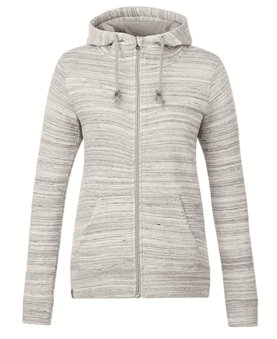 SwagDrop Women's Tentree Space Dye Zip Hoodie, in grey, featuring sustainable materials, perfect for keeping employees warm.