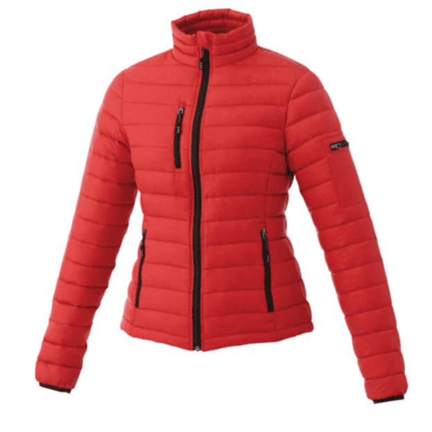 SwagDrop Women’s Whistler Light Down Jacket, in red, featuring a lightweight and fashionable design, ideal for outdoor adventures.