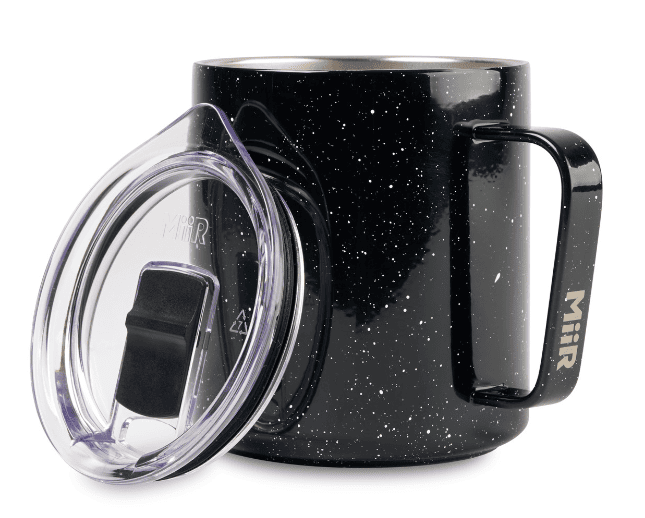 SwagDrop MiiR Vacuum Insulated Camp Cup, in black, featuring durable stainless steel with double-wall insulation to keep drinks hot.