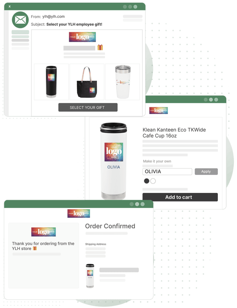 The gift ordering process in SwagDrop's swag-on-demand stores.