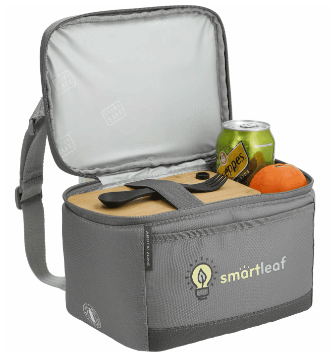 SwagDrop Arctic Zone Repreve Recycled Six Can Lunch Cooler, in grey, made from REPREVE recycled fabric, keeping food fresh on the go.