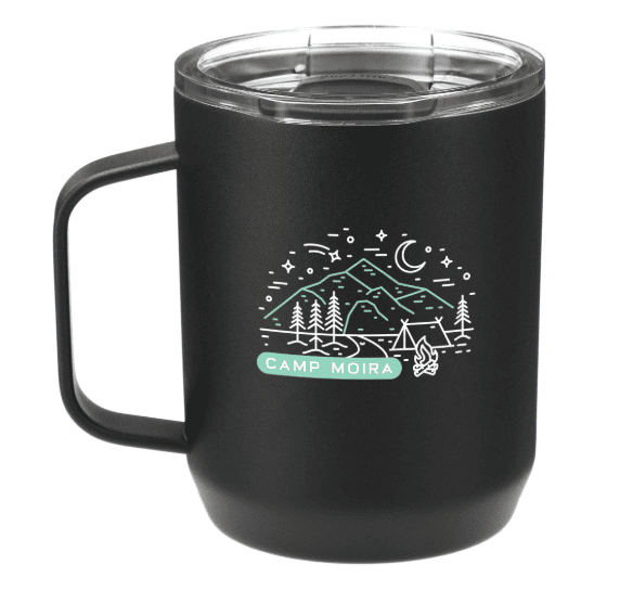 SwagDrop CamelBak Camp Mug, in black, featuring a double-wall stainless body and vacuum insulation for hot drinks during cool mornings or commutes.