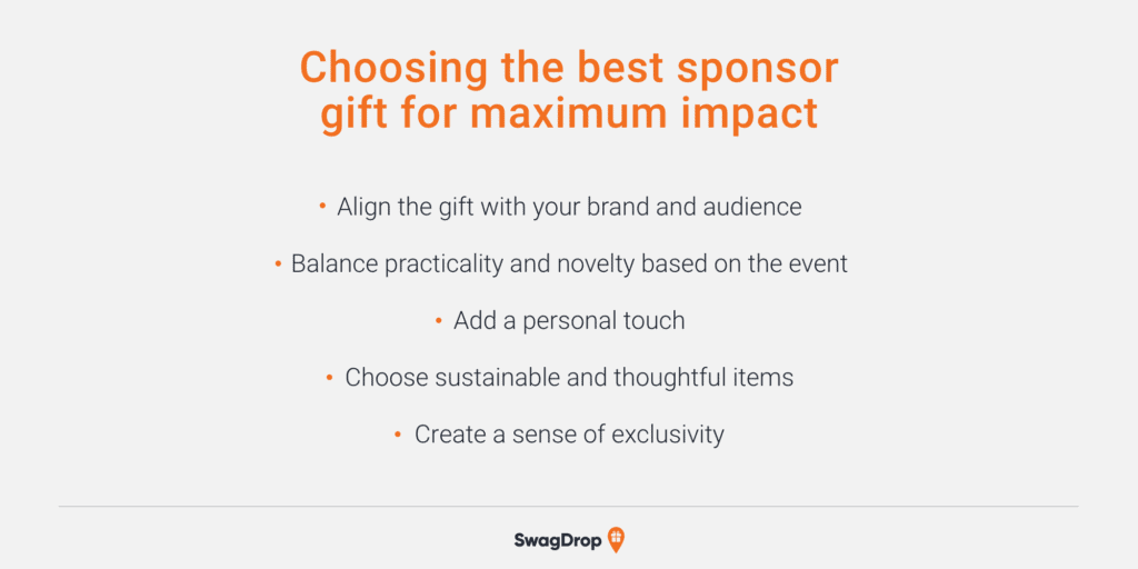 A graphic listing five tips for choosing the best sponsor gift for maximum impact.