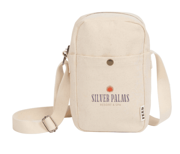 SwagDrop FEED Organic Cotton Crossbody, in cream, with a minimalist silhouette, made from eco-certified cotton for everyday errands or events.