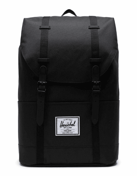 SwagDrop Herschel Eco Retreat Laptop Backpack, in black, made of recycled fabric, with padded straps, perfect for daily use, hikes, or travel.