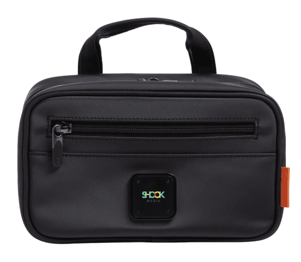 SwagDrop STITCH Dopp Kit, in black, made of water-resistant fabric for storing toiletries or tech gear on the go.