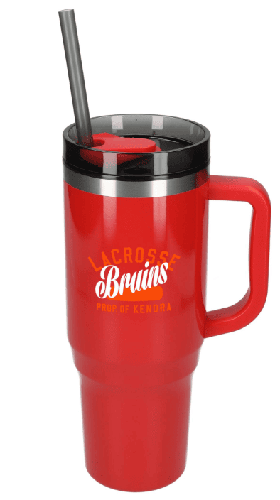 SwagDrop Thor Eco-Friendly Straw Tumbler, in red, made of stainless steel, with a recycled plastic straw and lid, designed to keep drinks hot or cold for hours.