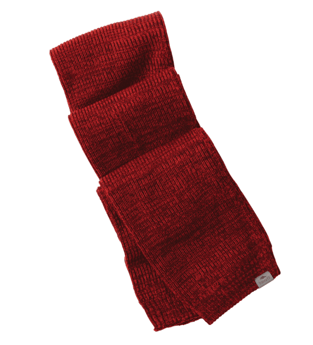 SwagDrop U-WALLACE Roots73 Knit Scarf, in red, made of soft acrylic material with a breathable weave for layering during fall commutes.