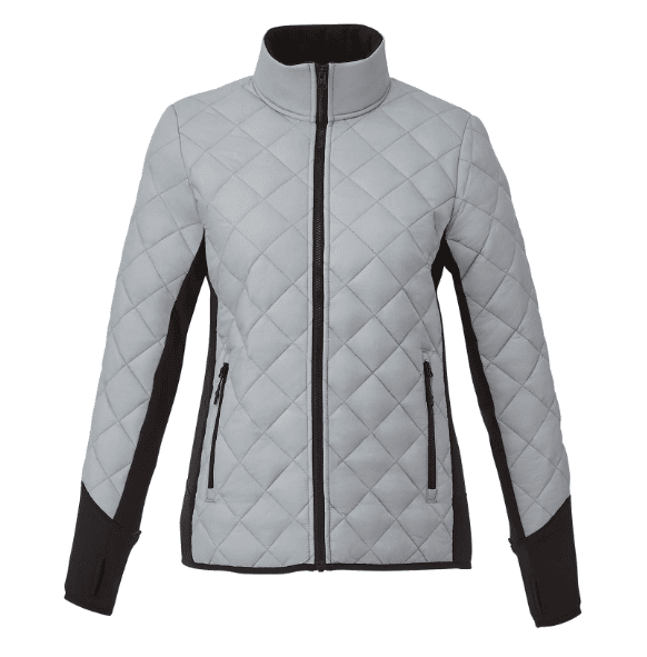 SwagDrop Women's ROUGEMONT Hybrid Quilted Puffer Jacket, in grey, providing lightweight insulation and a water-resistant finish for outdoor wear.