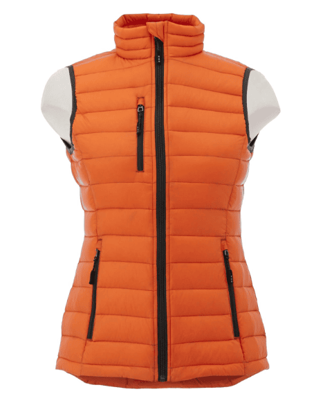 SwagDrop Women's WHISTLER Lightweight Down Puffer Vest, in orange, offering warmth and comfort during outdoor activities.