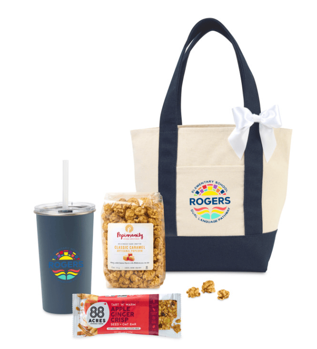 SwagDrop You're Tote-ally Awesome Gift Set, including a stylish tote, a tumbler with a reusable straw, and yummy treats for an enjoyable day outside.