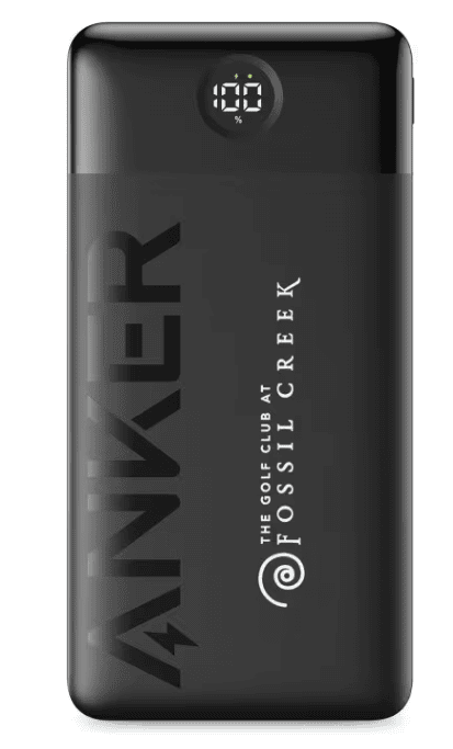 SwagDrop Anker 326 Power Bank, in black, featuring a slim body and digital display, delivering multi-device charging while traveling.