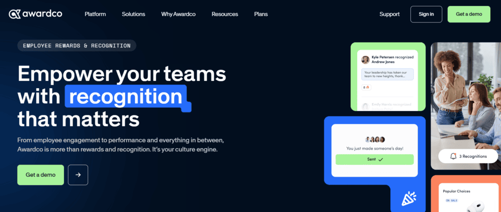 The Awardco homepage.