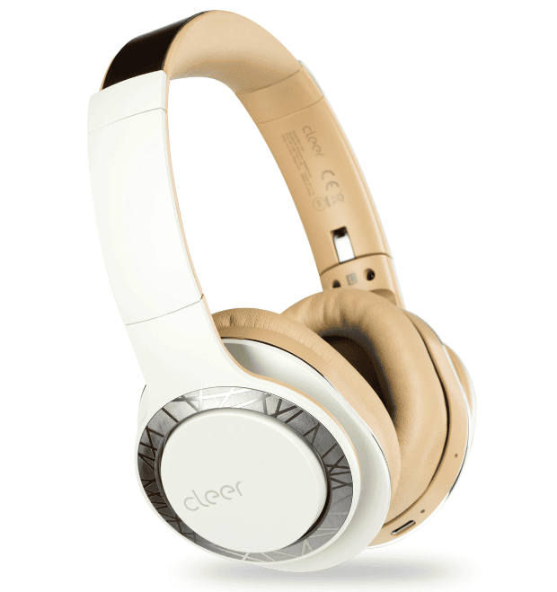 SwagDrop Cleer Enduro 100 Bluetooth Headphones, in cream, offering over-ear cushioning and foldable sides for comfort during long listening sessions.