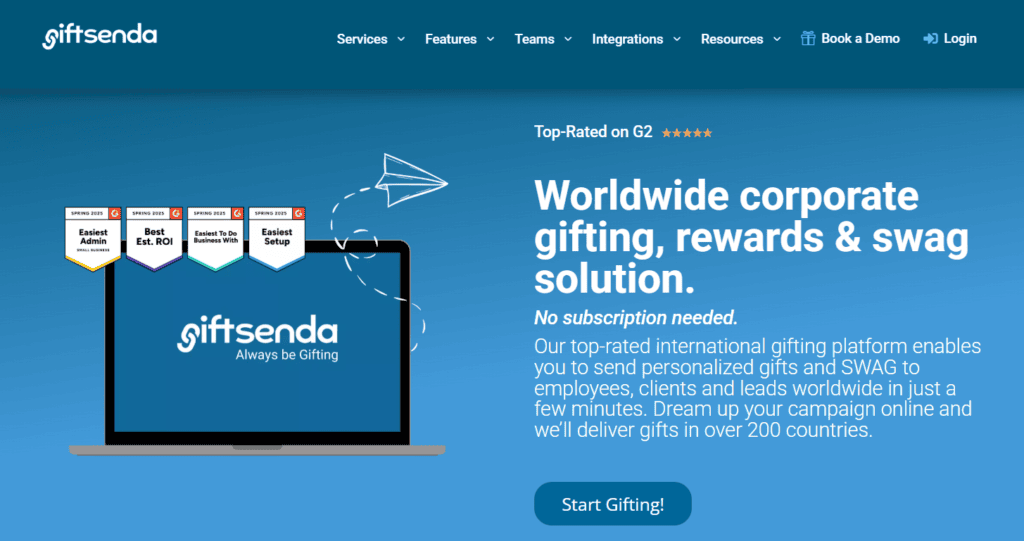The Giftsenda homepage.