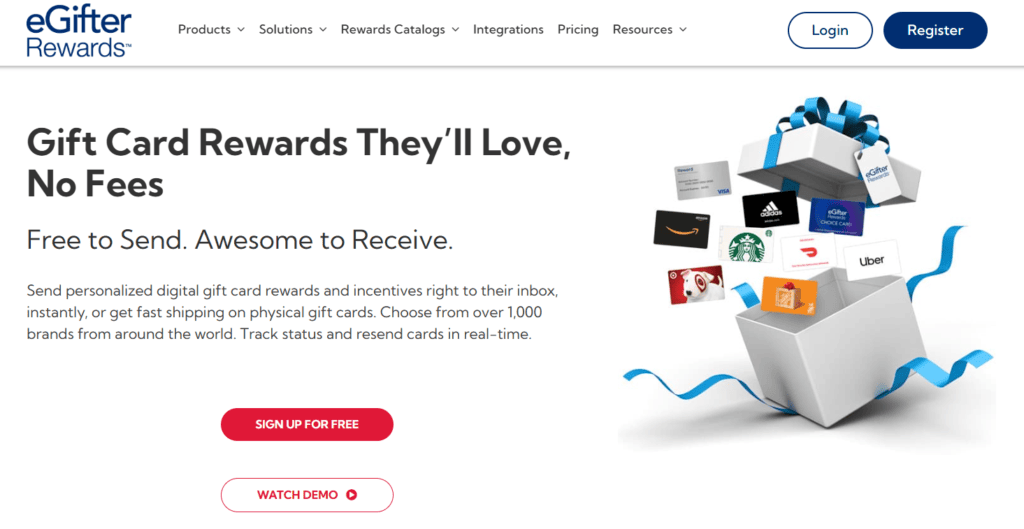 The eGifter Rewards homepage.
