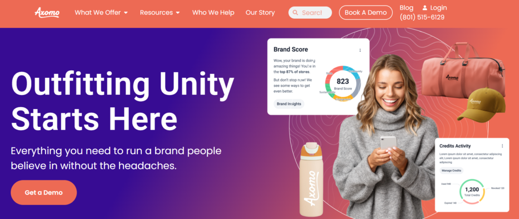 The Axomo homepage.