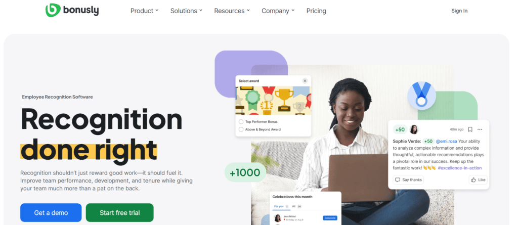 The Bonusly homepage.