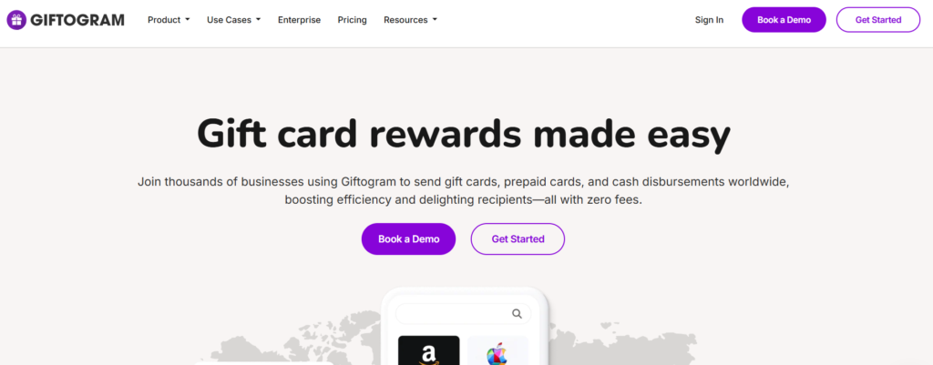 The Giftogram homepage.