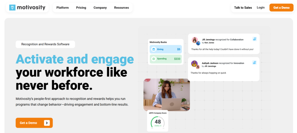 The Motivosity homepage.
