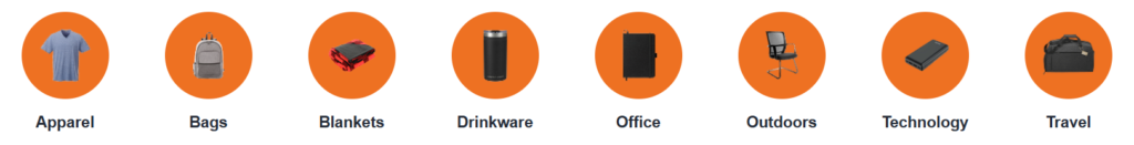 The product categories available on SwagDrop's swag-on-demand shops.