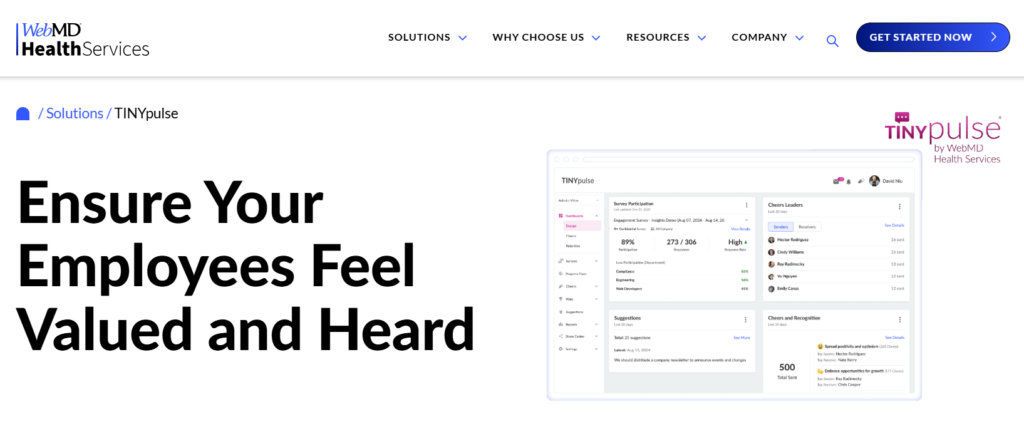 The TINYpulse homepage.