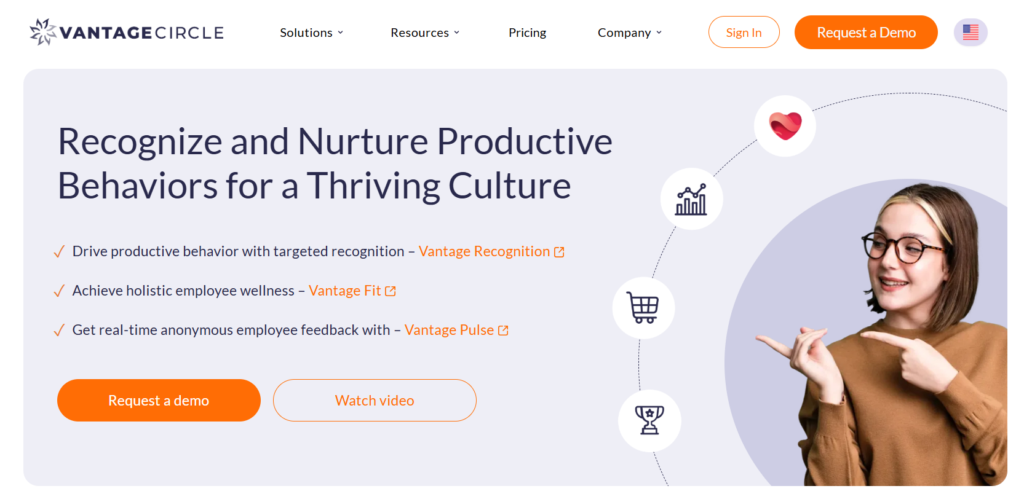 The Vantage Circle homepage.