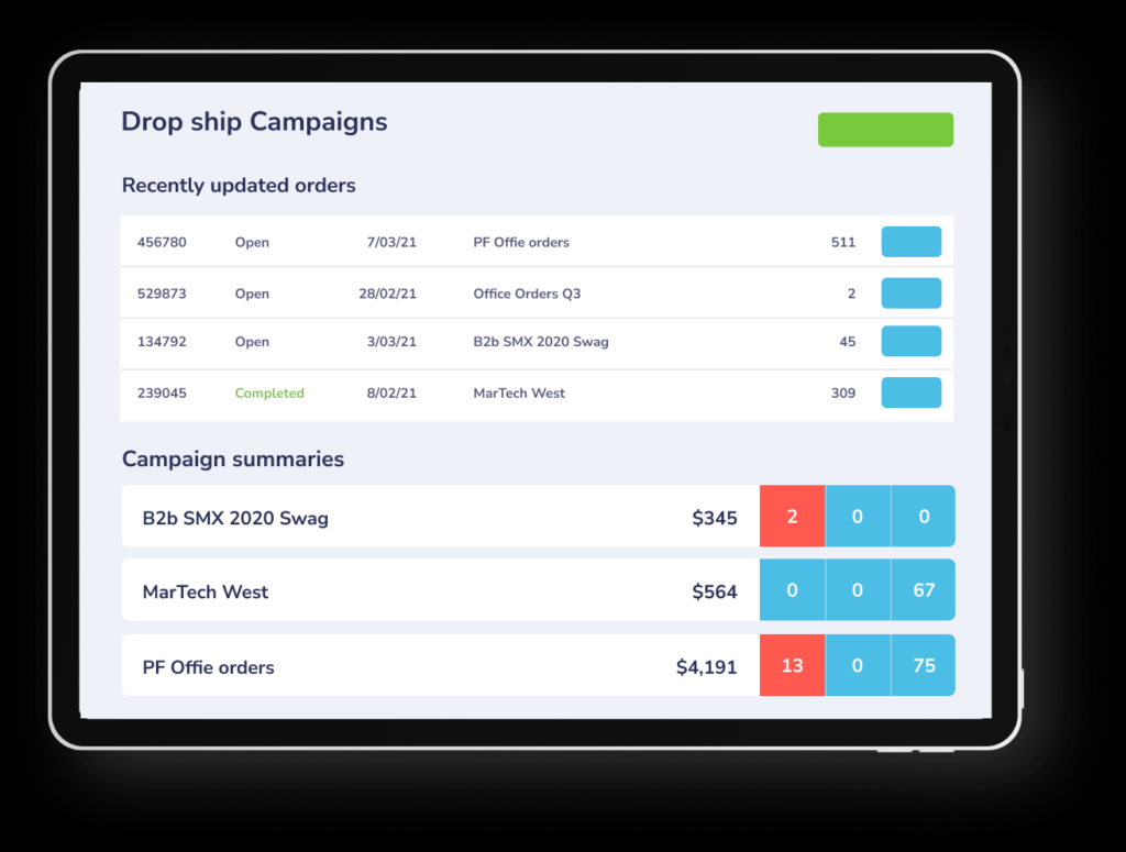 Printfection's Drop Shipping Campaigns dashboard
