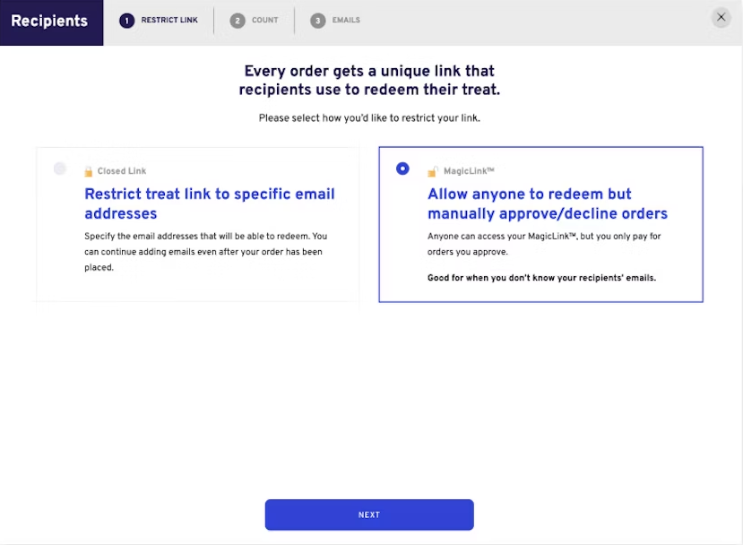 Screenshot of SnackMagic's MagicLink restriction options.