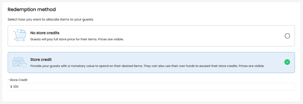 SwagDrop e-commerce store credit redemption settings